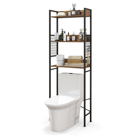 3 Tier Over-the-Toilet Storage Shelf with Hooks & Adjustable Foot Pads