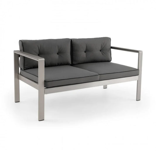 Modern 2-Seater Aluminum Loveseat with Cushions and WPC Armrests