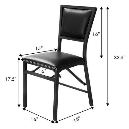 Set of 2 Foldable Metal Dining Chairs with Comfortable Seat and Space Saving Design