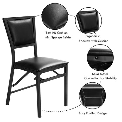 Set of 2 Foldable Metal Dining Chairs with Comfortable Seat and Space Saving Design