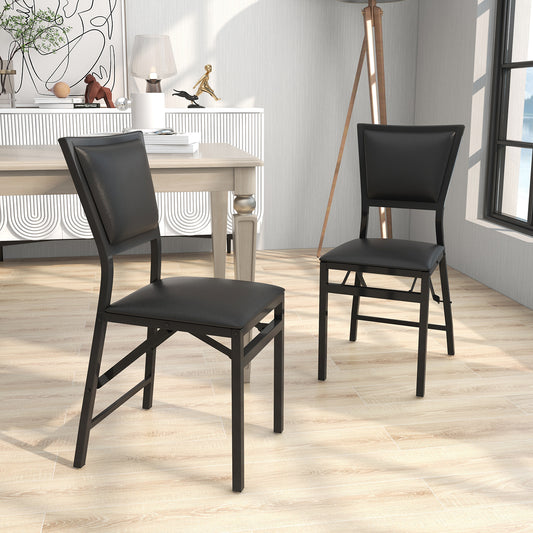 Set of 2 Foldable Metal Dining Chairs with Comfortable Seat and Space Saving Design