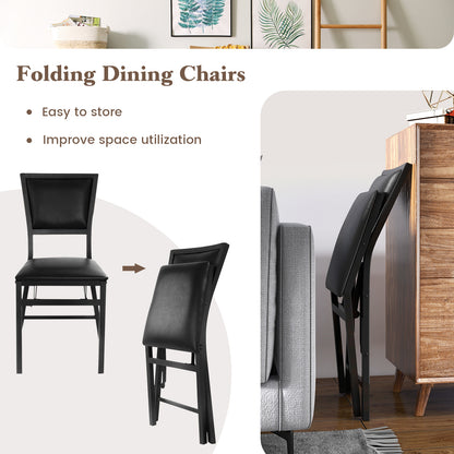 Set of 2 Foldable Metal Dining Chairs with Comfortable Seat and Space Saving Design