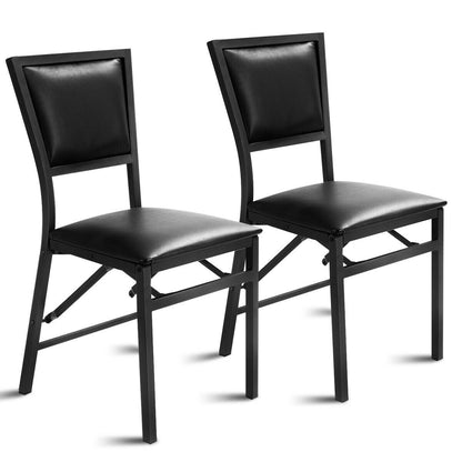 Set of 2 Foldable Metal Dining Chairs with Comfortable Seat and Space Saving Design