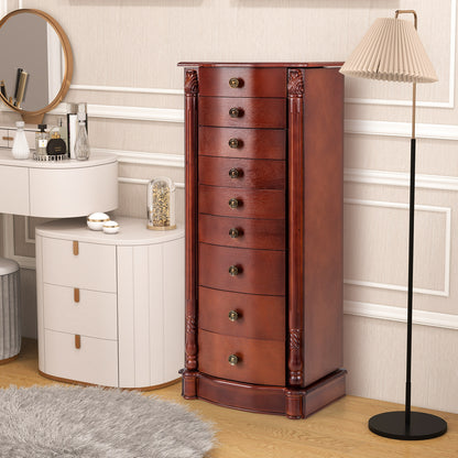 Premium Wooden Jewelry Cabinet with Mirror, 9 Drawers & Extra Necklace Storage – Freestanding Organizer