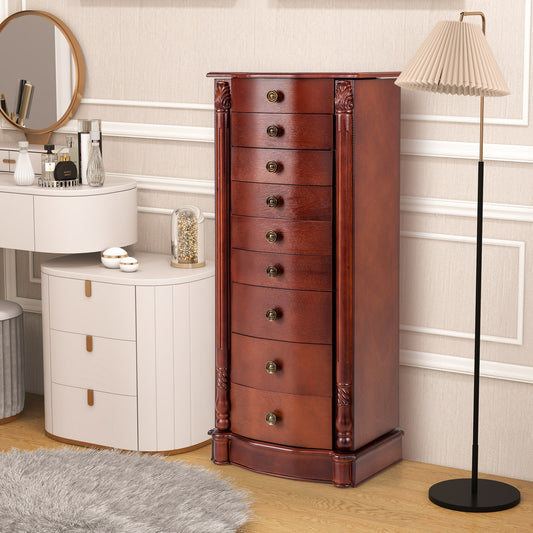 Premium Wooden Jewelry Cabinet with Mirror, 9 Drawers & Extra Necklace Storage – Freestanding Organizer