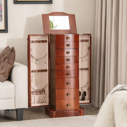 Premium Wooden Jewelry Cabinet with Mirror, 9 Drawers & Extra Necklace Storage – Freestanding Organizer