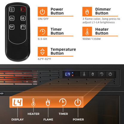 25 Inch Recessed Electric Fireplace Heater