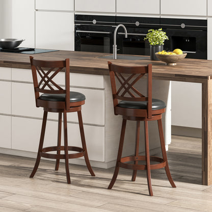 Upholstered Swivel Barstools with Backrest and Footrest, Set of 2 - 29 Inches