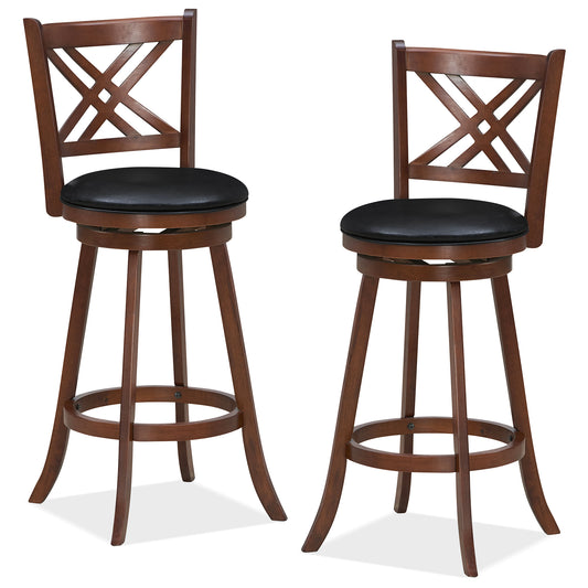 Upholstered Swivel Barstools with Backrest and Footrest, Set of 2 - 29 Inches