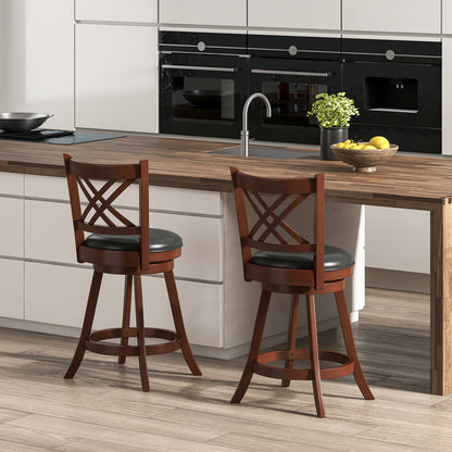 Upholstered Swivel Barstools with Backrest and Footrest, Set of 2 - 24 Inches