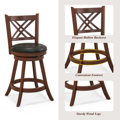 Upholstered Swivel Barstools with Backrest and Footrest, Set of 2 - 24 Inches