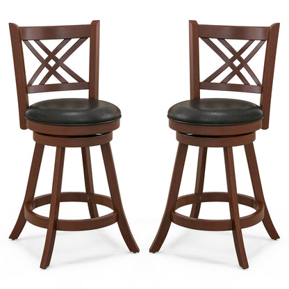 Upholstered Swivel Barstools with Backrest and Footrest, Set of 2 - 24 Inches