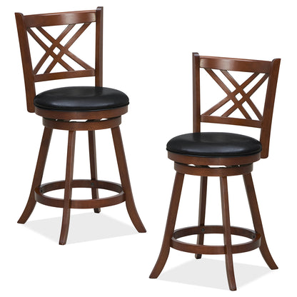 Upholstered Swivel Barstools with Backrest and Footrest, Set of 2 - 24 Inches
