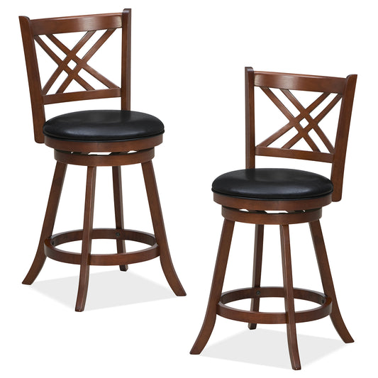 Upholstered Swivel Barstools with Backrest and Footrest, Set of 2 - 24 Inches