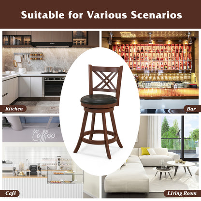 Upholstered Swivel Barstools with Backrest and Footrest, Set of 2 - 24 Inches