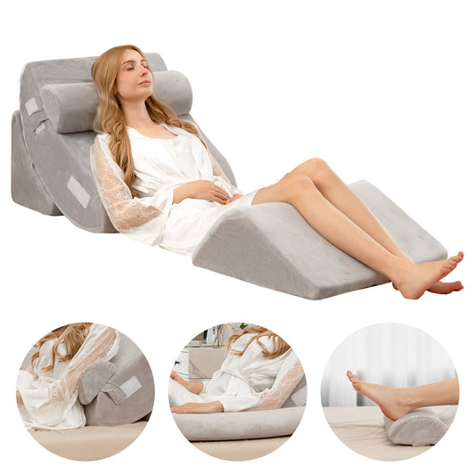 4 Piece Memory Foam Wedge Pillow Set for Back, Neck, and Leg Pain Relief