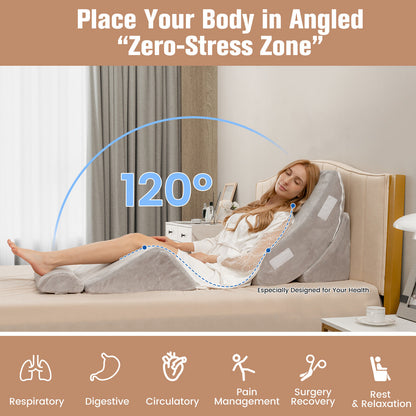 4 Piece Memory Foam Wedge Pillow Set for Back, Neck, and Leg Pain Relief
