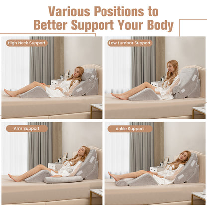 4 Piece Memory Foam Wedge Pillow Set for Back, Neck, and Leg Pain Relief