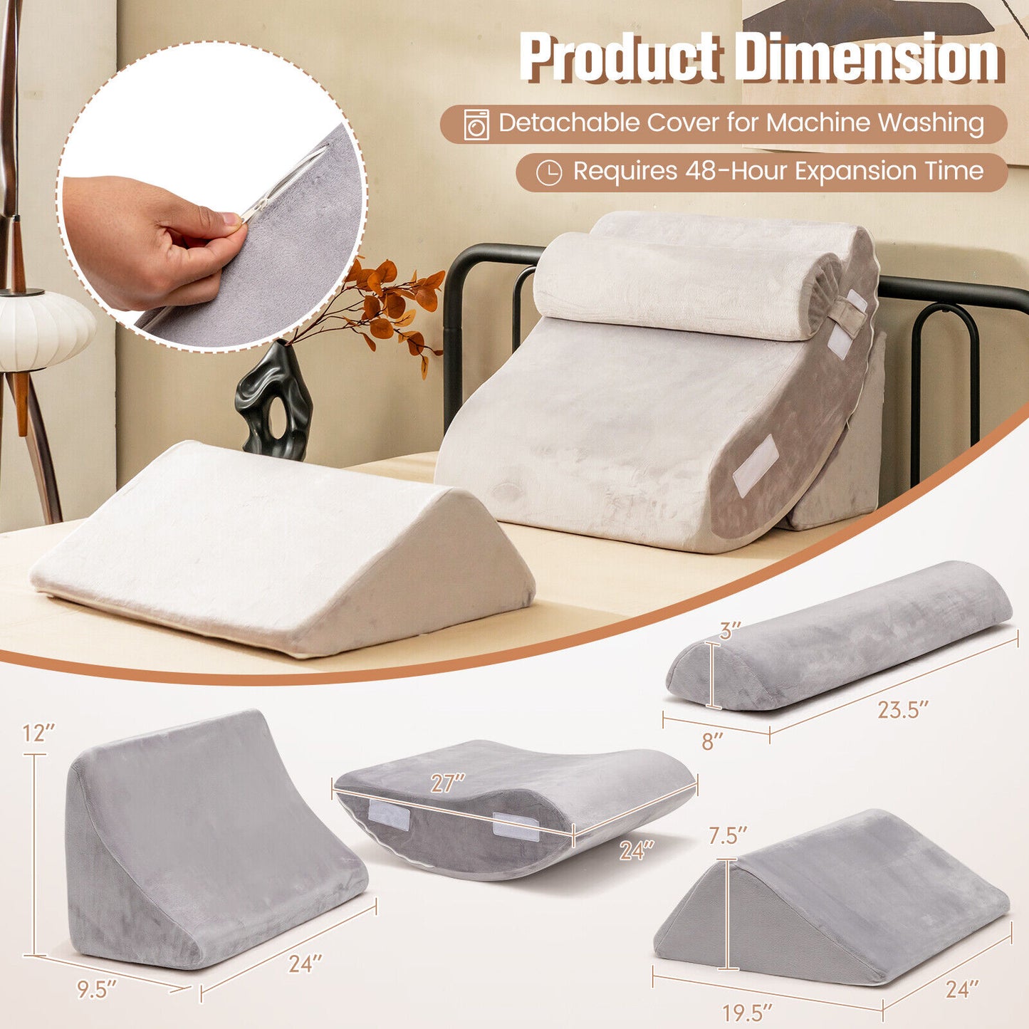 4 Piece Memory Foam Wedge Pillow Set for Back, Neck, and Leg Pain Relief