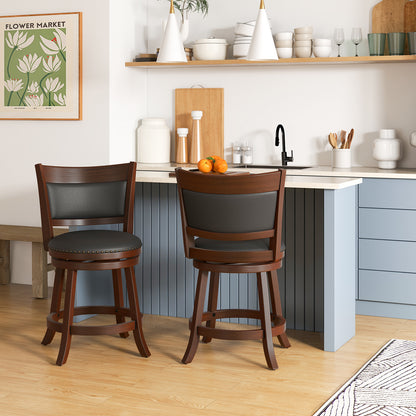 Set of 2 Swivel Bar Stools with 20" Wide Cushioned Seat and Curved Backrest