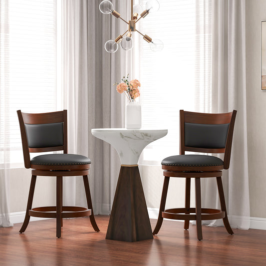 Set of 2 Swivel Bar Stools with 20" Wide Cushioned Seat and Curved Backrest
