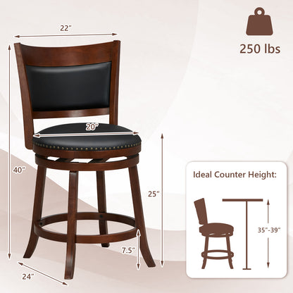 Set of 2 Swivel Bar Stools with 20" Wide Cushioned Seat and Curved Backrest