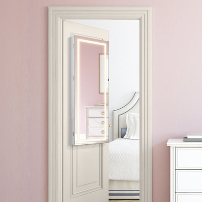 42.5 Inch Lockable Jewelry Wall Cabinet with Full-Length Mirror, 3-Color LED Lights – White