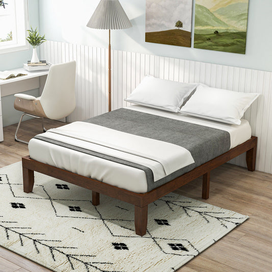 Modern 14 Inch Full Size Wood Platform Bed Frame with Wood Slat Support - Coffee