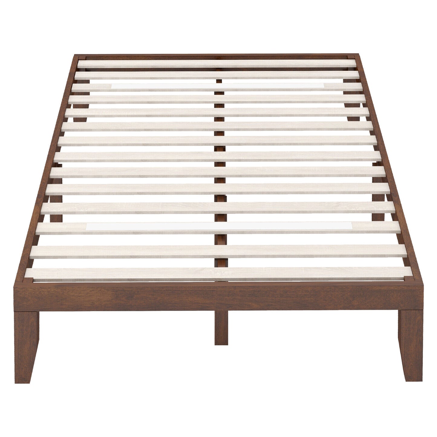 Modern 14 Inch Full Size Wood Platform Bed Frame with Wood Slat Support - Coffee
