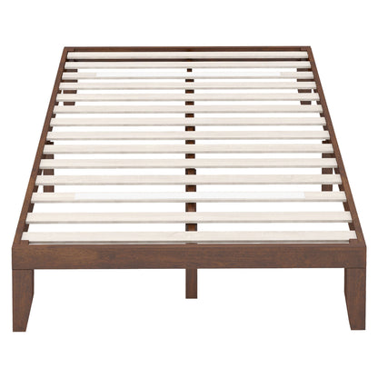 Modern 14 Inch Full Size Wood Platform Bed Frame with Wood Slat Support - Coffee