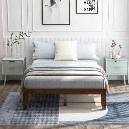 Modern 14 Inch Full Size Wood Platform Bed Frame with Wood Slat Support - Coffee