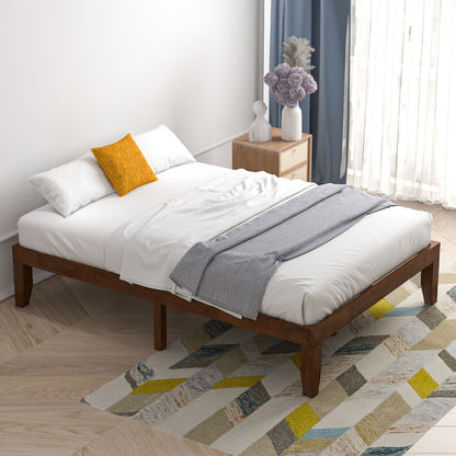 Modern 14 Inch Full Size Wood Platform Bed Frame with Wood Slat Support - Coffee