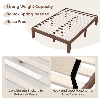 Modern 14 Inch Full Size Wood Platform Bed Frame with Wood Slat Support - Coffee