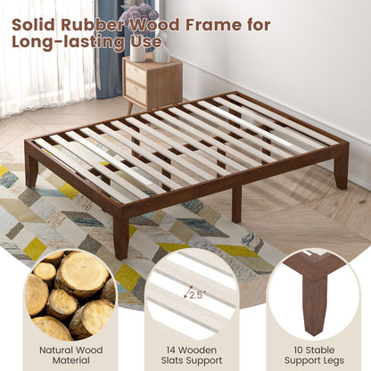 Modern 14 Inch Full Size Wood Platform Bed Frame with Wood Slat Support - Coffee