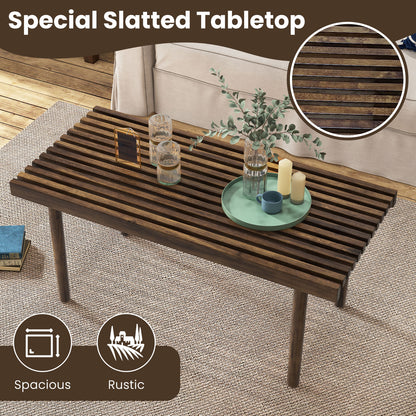 Rustic Slatted Wood Coffee Table for Living Room and Reception Area