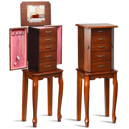 Elegant Wooden Jewelry Cabinet with Mirror and Multiple Drawers for Accessories