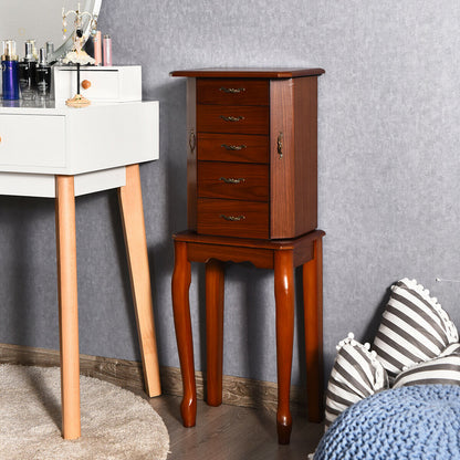Elegant Wooden Jewelry Cabinet with Mirror and Multiple Drawers for Accessories
