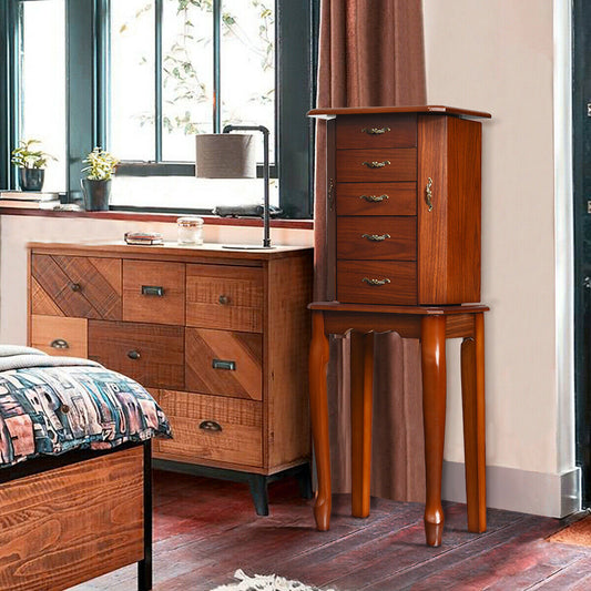 Elegant Wooden Jewelry Cabinet with Mirror and Multiple Drawers for Accessories