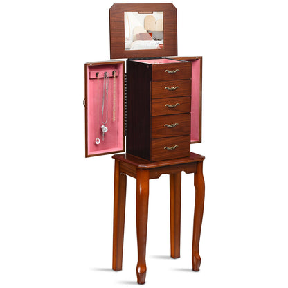 Elegant Wooden Jewelry Cabinet with Mirror and Multiple Drawers for Accessories
