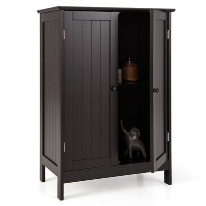 Modern Bathroom Floor Storage Cabinet with Double Doors & Adjustable Shelves