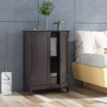 Modern Bathroom Floor Storage Cabinet with Double Doors & Adjustable Shelves