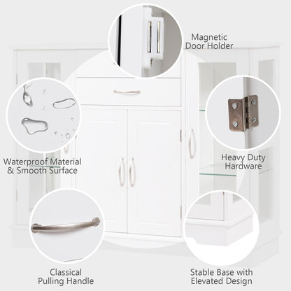 Modern Sideboard Buffet Cabinet with Drawers and Glass Doors for Kitchen or Dining Room Storage in White