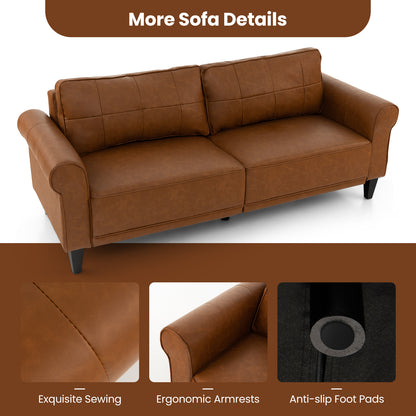 Upholstered 3-Seater PU Leather Sofa with Removable Back Pillows and Tufted Design