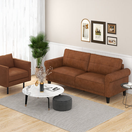 Upholstered 3-Seater PU Leather Sofa with Removable Back Pillows and Tufted Design