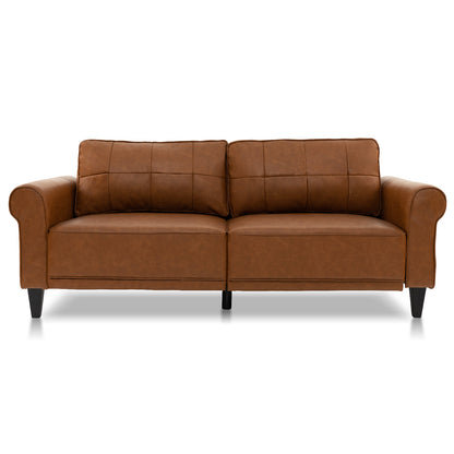 Upholstered 3-Seater PU Leather Sofa with Removable Back Pillows and Tufted Design
