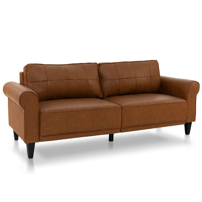 Upholstered 3-Seater PU Leather Sofa with Removable Back Pillows and Tufted Design