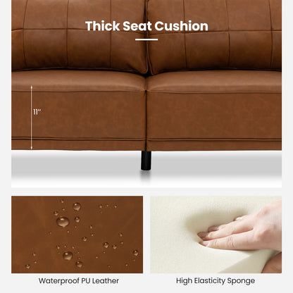 Upholstered 3-Seater PU Leather Sofa with Removable Back Pillows and Tufted Design