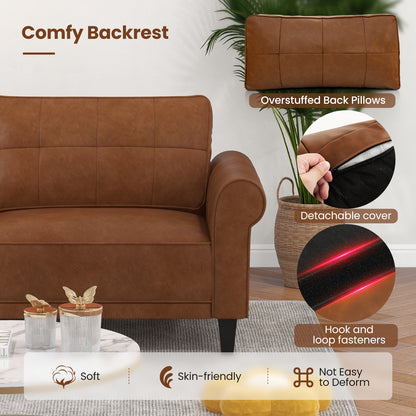 Upholstered 3-Seater PU Leather Sofa with Removable Back Pillows and Tufted Design