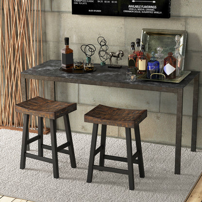 Pair of Solid Wood Saddle Bar Stools with Curved Seat and Footrests 24"