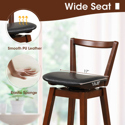 360° Swivel Upholstered Bar Stool with PU Leather Backrest and Cushioned Seat 26"